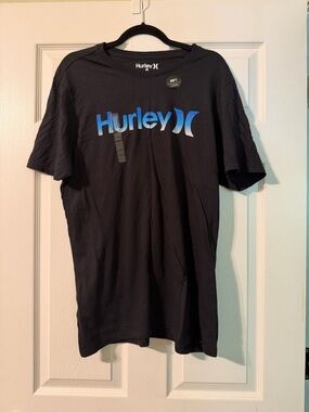 Hurley Black Short-Sleeve Tee with Gradient Blue Logo